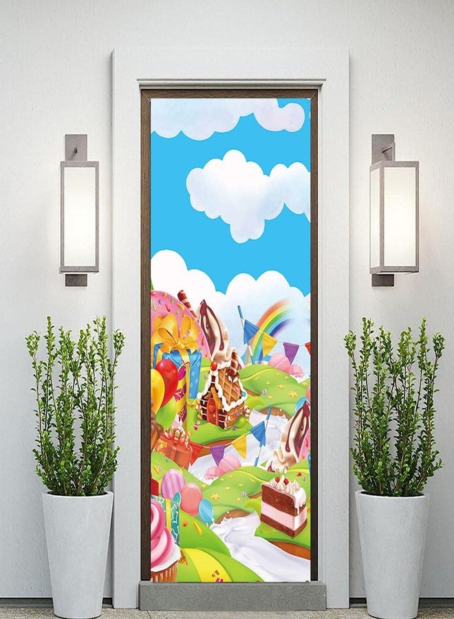DOTOOMA 35.4 x 72.8 Inches Candyland Sweet Cartoon Rainbow Doughnut Color Flag Balloon Biscuit House Ice Cream Theme Yard Door Banner Sign Decorations Baby Shower Girls Birthday Party Polyester - Image 3